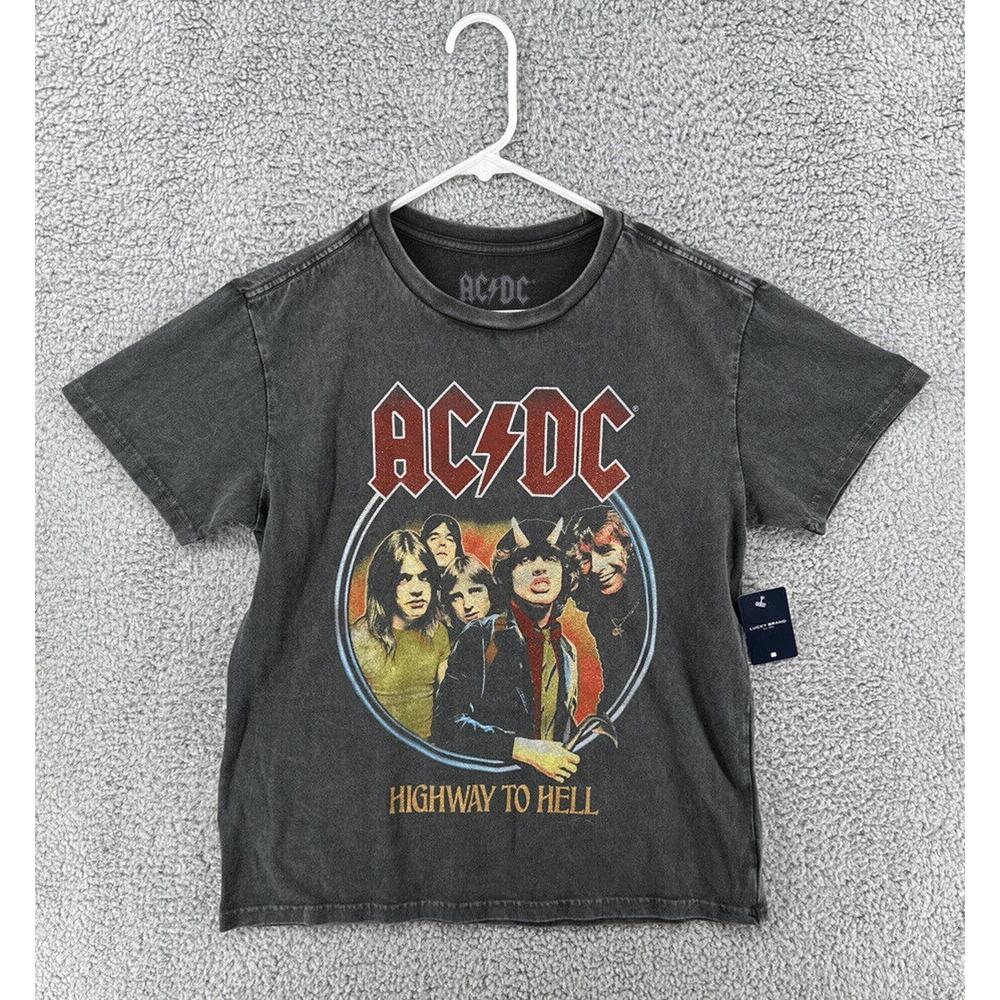 Lucky Brand Black Graphic‎ T Shirt AC DC Highway to Hell Women's Size Small